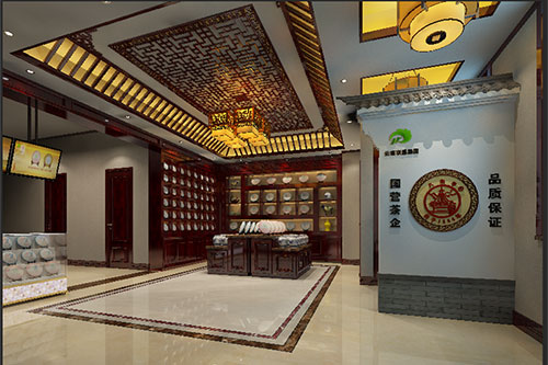 镇巴古朴典雅的中式茶叶店大堂设计效果图